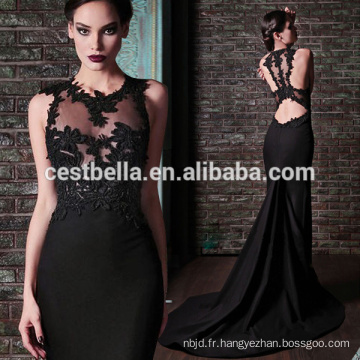 2017 Nouveau design en cuisse sans dossier longueur noir sirène sexy robe de soirée longue